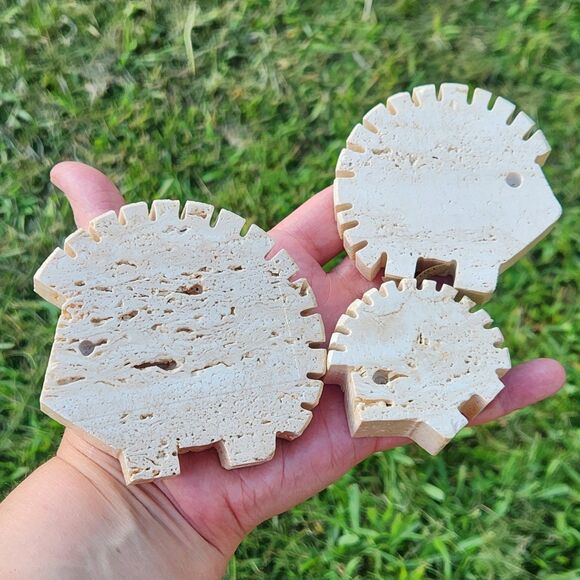 RARE 70s Fratelli Mannelli Hedgehog In Cream Travertine MCM Italy Set 3 Sm Md Lg - Picture 2 of 15
